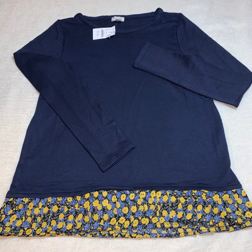 J Crew Boatneck top with drapey pleated hem.